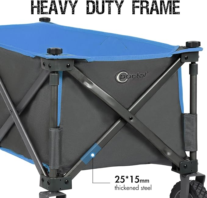 PORTAL Collapsible Wagon Cart, Heavy Duty Foldable Wagons Carts with Wheels, Folding Utility Wagon for Camping, Shopping, Garden, Sports, Beach