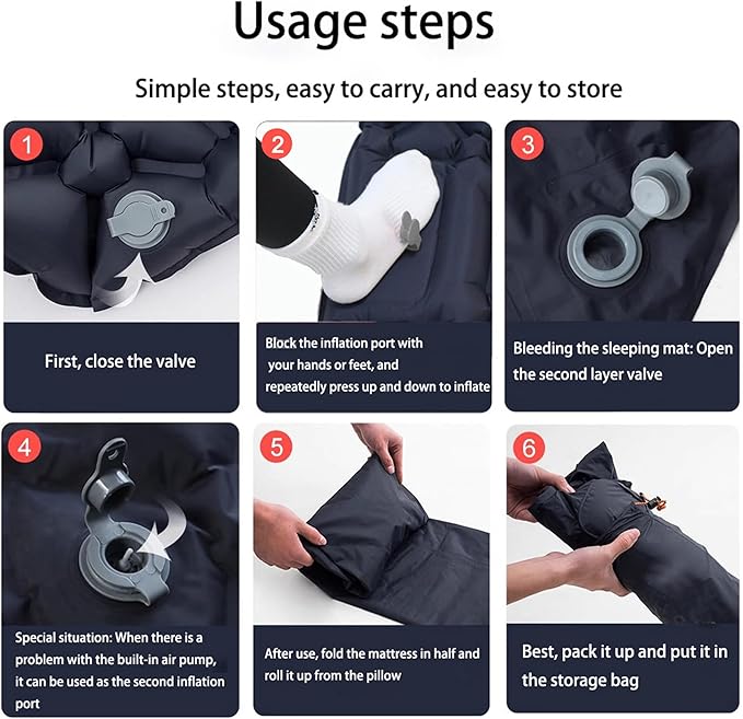 Ultralight Inflatable Camping Sleeping Pad – Compact Built-in Pillow,Waterproof & Durable –Connects to Double Bed and Ideal for Camping, Hiking & Outdoor Adventures