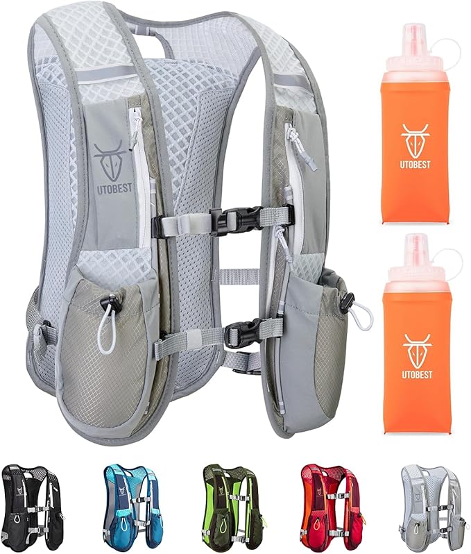 UTOBEST Running Vest, 5L Hydration Vest Lightweight, Breathable and Sweatproof Running Backpack, Adjustable Running Hydration Vest for Trail Running Marathon Race Jogging Cycling