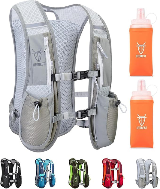 UTOBEST Running Vest, 5L Hydration Vest Lightweight, Breathable and Sweatproof Running Backpack, Adjustable Running Hydration Vest for Trail Running Marathon Race Jogging Cycling
