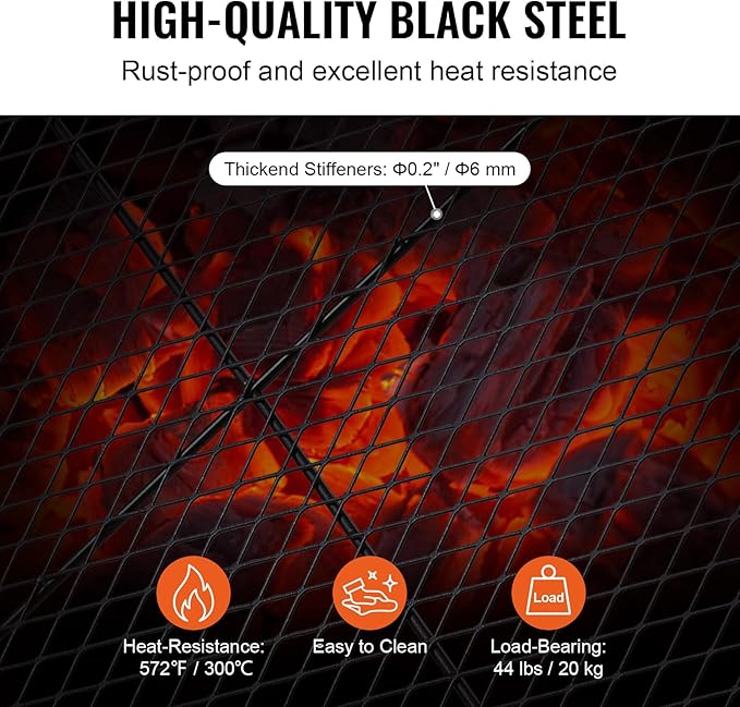 VEVOR X-Marks Fire Pit Grill Grate, Round Cooking Grate, Heavy Duty Steel Campfire BBQ Grill Grid with Handle and Support X Wire, Portable Camping Cookware for Outside Party & Gathering, 30 Inch Black