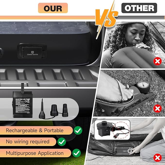 Umbrauto Built-in Pump Air Mattress for 5.5-5.8ft Full Size Truck Bed, Inflatable Airbed with Rechargeable Cordless Pump for Truck Tent Camper