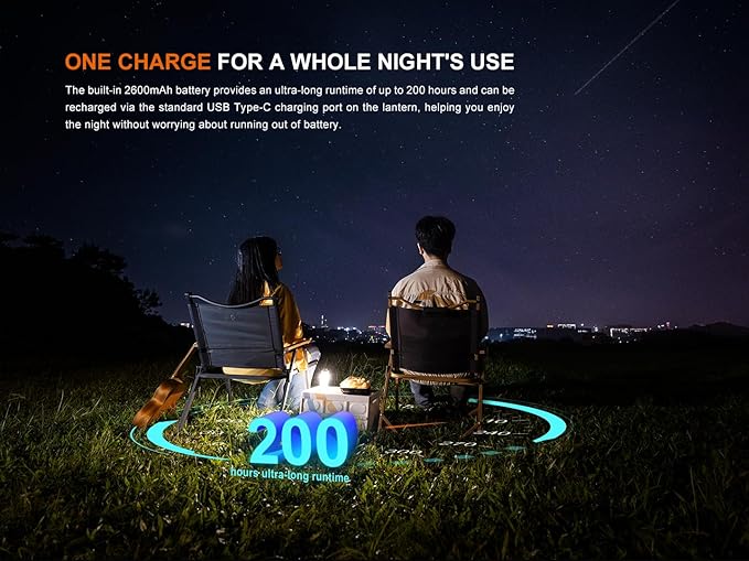 Fenix CL22R 500 Lumen Compact Lantern, USB-C Rechargeable and Multifunctional with Red Light and Colorful Ambient Lights for Camping, Hiking, Fishing (Polar Night Black)