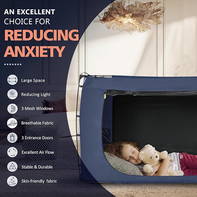 Bed Tent Bed Canopy Queen Size Tents for Adult and Kids- Original Design Portable Dream Tent Indoor Sleeping 80% Blackout with 3 Doors Breathable Big Space Tents