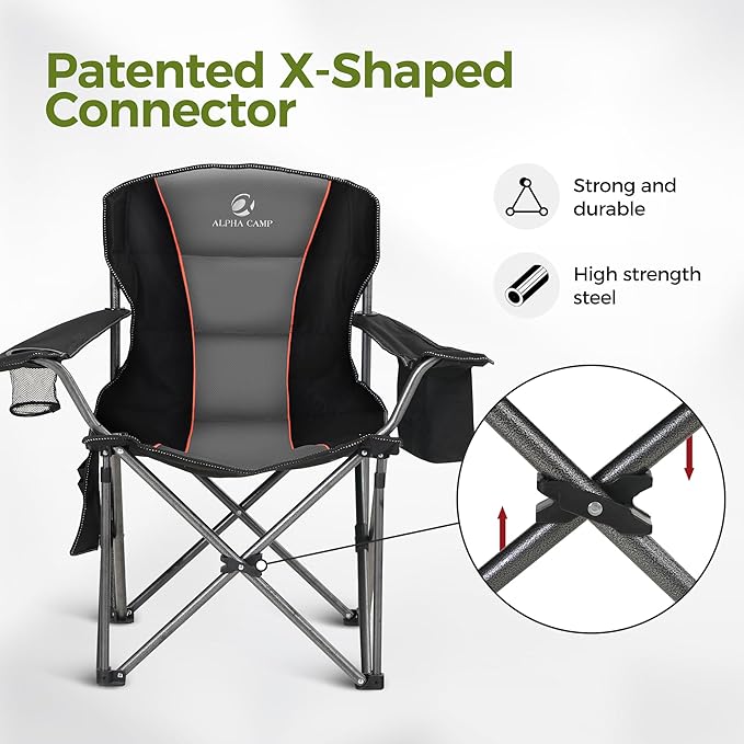 ALPHA CAMP Oversized Camping Folding Chair Heavy Duty Lawn Chair with Cooler Bag