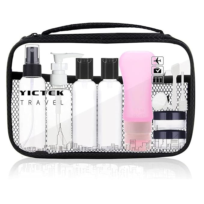 Empty Travel Bottles Containers Set for Toiletries, TSA Approved Travel Size Toiletries Bottles Kit for Liquids Shampoo Conditioner Lotion, Carry-On Set for Women/Men(Pink)