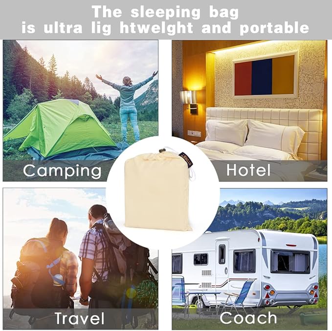 Travel and Camping Sheet Sleeping Bag Liner - Lightweight Compact and Portable Adult Sleeping Bag - Ideal for Traveling,Hostels and Camping