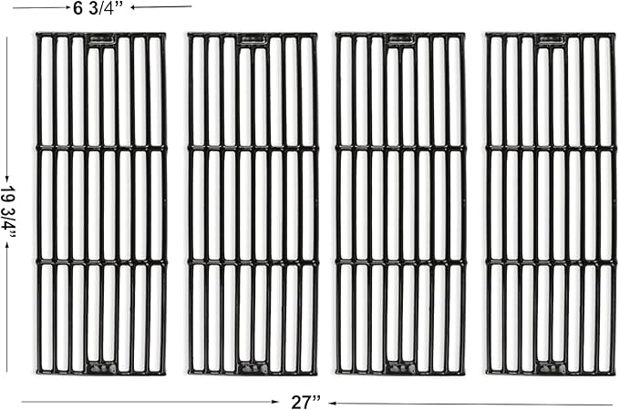 Hisencn Porcelain Cast Iron Cooking Grates Replacement for Chargriller Duo 5050, 3001, 5650, 3008, 3030, 3725, 4000, 2121, King Griller 3008 5252, Gas Grill Models Set of 4 Grill Grids