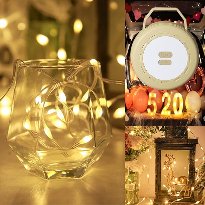 Retractable Camping String Lights Reel, Portable Stowable Rechargeable Strip Light, Waterproof Tent Lantern for Outdoor Hiking Awning Garden Party Festival Decor (Yellow)