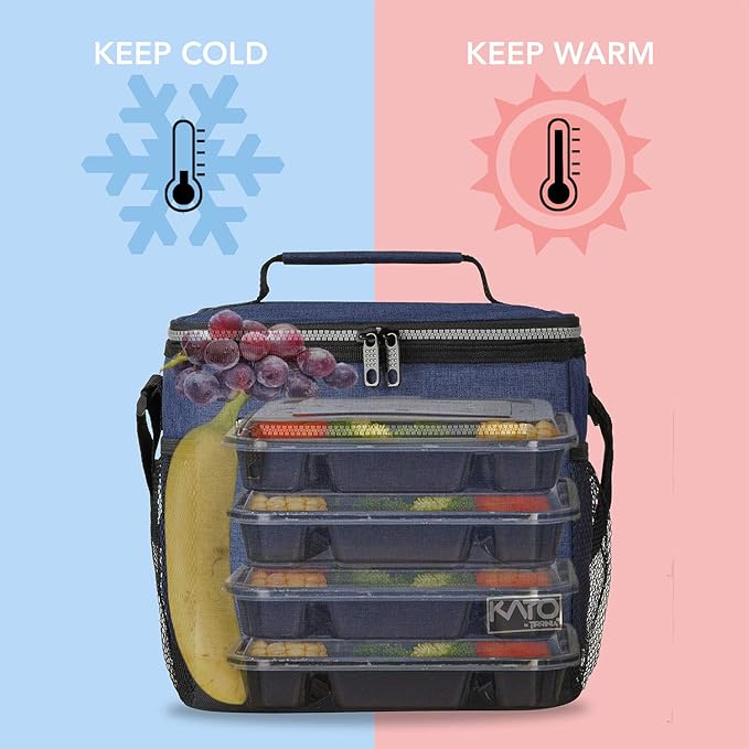 Tirrinia Large Insulated Lunch Box for Men/Women, Leakproof Thermal Lunch Bag for Office Picnic Work Beach Camping,Reusable Lunch Cooler Tote for Adult, Dark Blue