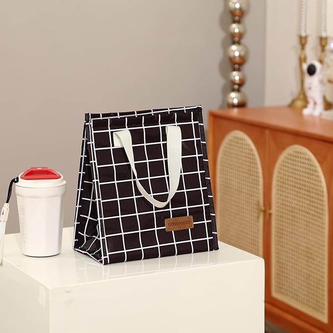 Lunch bag, Insulated Lunch Bag for Women Men, Lunch Containers Reusable Lunch Tote Bags for Work, Travel, Outdoor (BlackGrid)