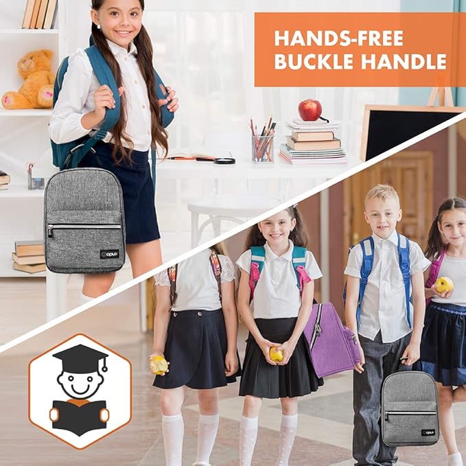 opux Lunch Box for Girls Boys Kids, Insulated Leakproof Lunch Bag, Reusable Teen Lunch Boxes for School, Medium Large lunchbox for Women Men Adult for Work with Front Back Pocket (Gray)