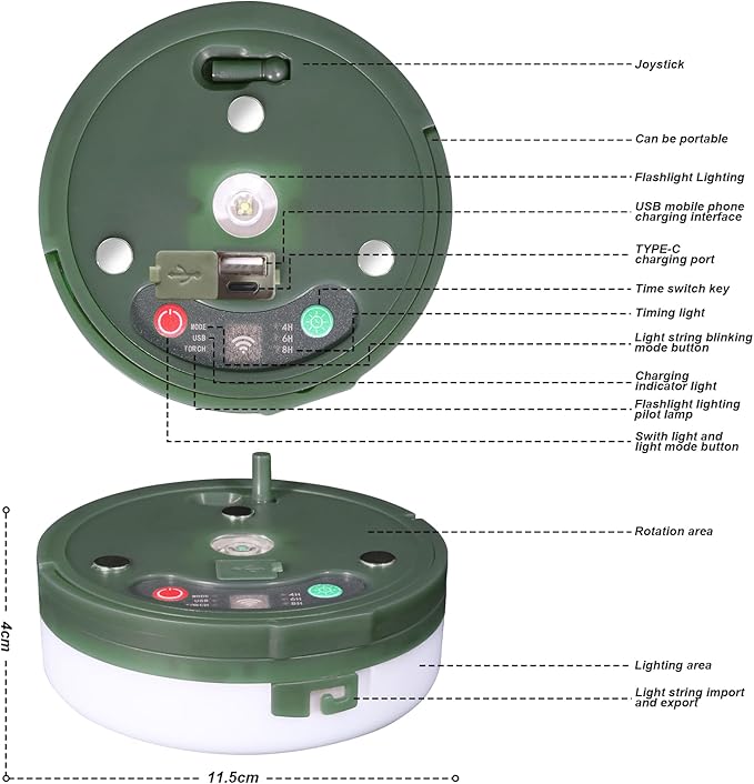 HELESIN Outdoor Waterproof Portable Stowable String Light, 3 in 1 Camping String Lights Outdoor with 8 Lighting Modes, USB Rechargeable Tent Lights for Camping, Hiking, Yard, RV (Warm Light)