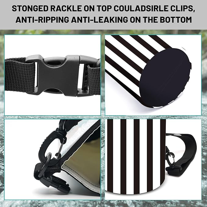 Waterproof Dry Bag,Roll Top Black and White Stripes Waterproof Backpack 5L/10L/20L Floating and Lightweight Bags for Kayaking, Boating, Fishing, Swimming and Camping with Waterproof Phone Case