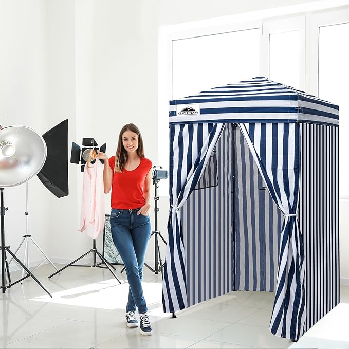 EAGLE PEAK Flex Ultra Compact 4x4 Pop-up Canopy, Sun Shelter, Changing Room, Portable Privacy Canopy Cabana for Pool, Fashion Photoshoots, or Camping, 4x4 ft, White/Blue