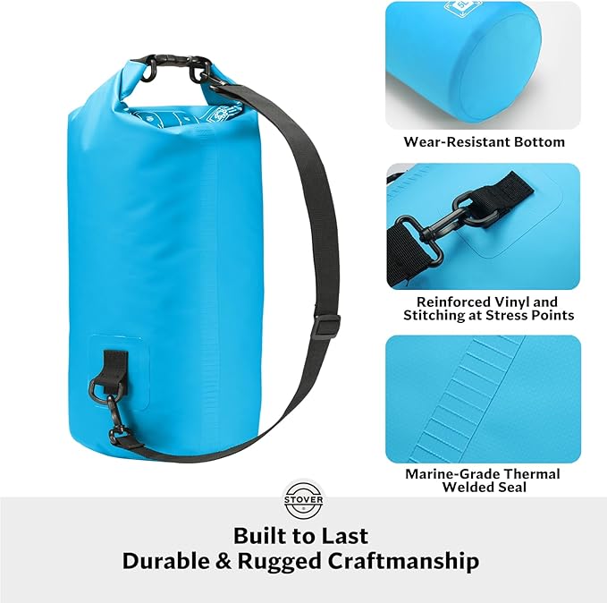 STOVER 5/10/25/30/40/55L Waterproof Dry Bag, Small Lightweight Roll Top Dry Bag Backpack w/Waterproof Phone Case, Kayaking, Travel, Hiking, Fishing, Tubing, Camping, the Beach, Men/Women (Blue)
