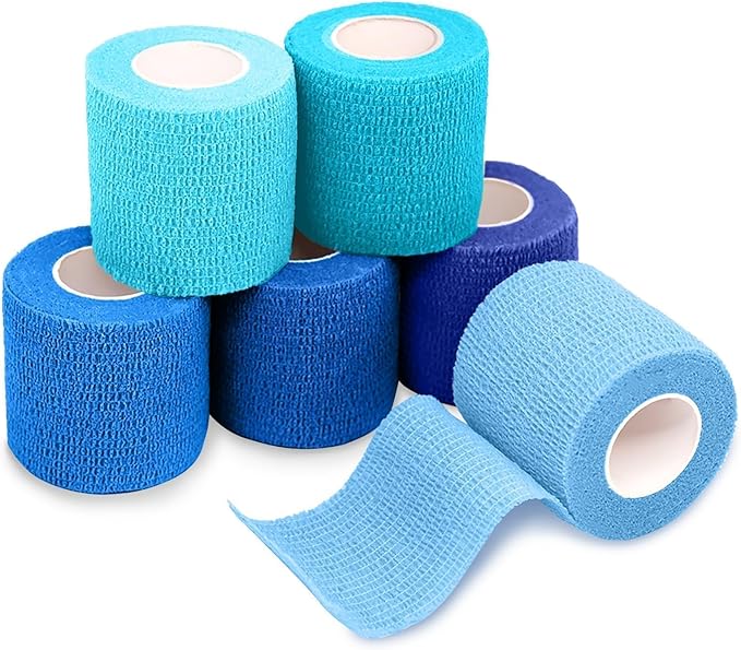 FriCARE Self Adhesive Bandage Wrap, Medical Tape in First Aid Kit, Cohesive Bandages for Wounds Sport Vet, FSA/HSA Eligible, 2 Inches X 5 Yards 6 Rolls, Ocean