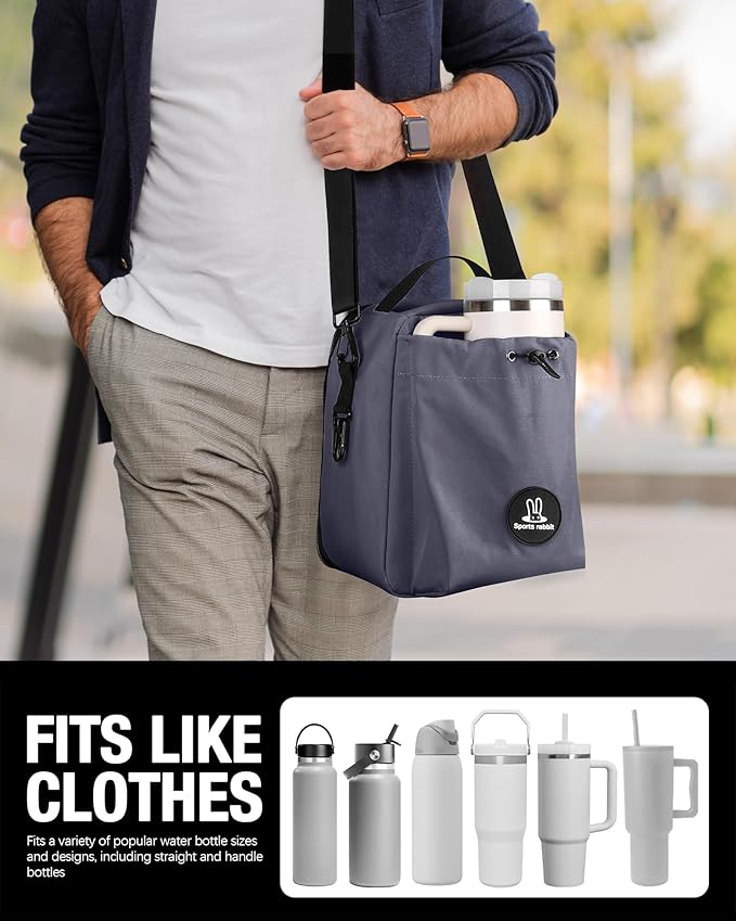 Sports rabbit Insulated Lunch Bag for Men – Front Pocket Compatible with 40/30OZ YETI Bottles – Leakproof Cooler Tote, Water-Resistant Wax-Coated Oxford – Perfect for Work, Travel, Picnics (Gray)