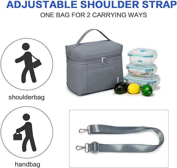 NOL Natural Organic Lifestyle Insulated Lunch Bags for Women Cooler Bag Lightweight Nylon Waterproof Lunch Box For Work (Small, Light gray)