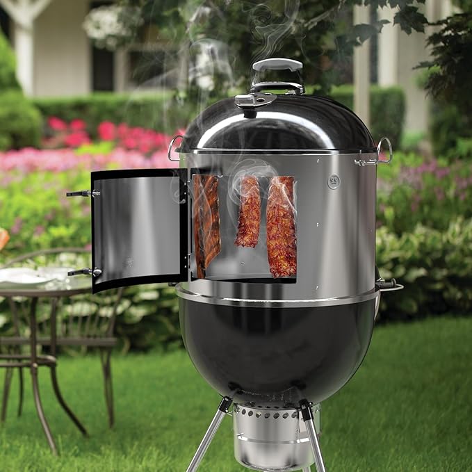 only fire Stainless Steel Grill Cooking Smoking Attachment, Charcoal, Rib Hanging System for Weber 22 inch Kettle Grills - Turns Your Kettle into Smoker