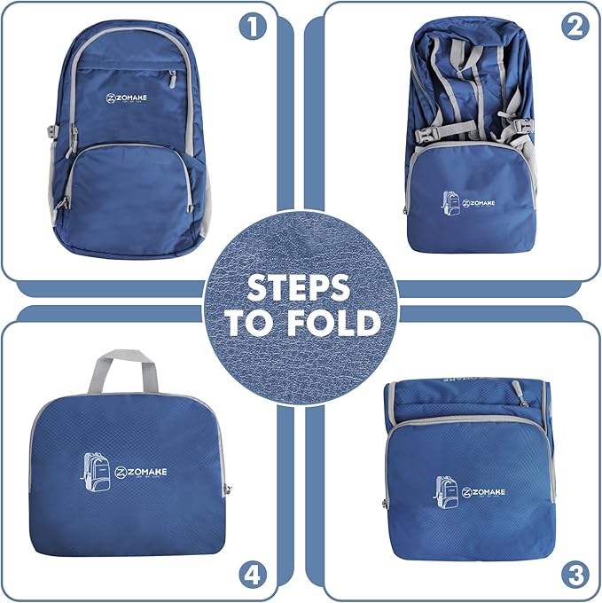 ZOMAKE Lightweight Packable Backpack 30L, Foldable Hiking Backpacks Water Resistant Compact Folding Daypack for Travel(Navy Blue)