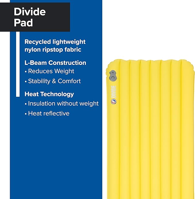 Big Agnes Divide | Lightweight, Compact, Warm-Weather Air Chamber Sleeping Pad, Wide Regular, Warm Olive