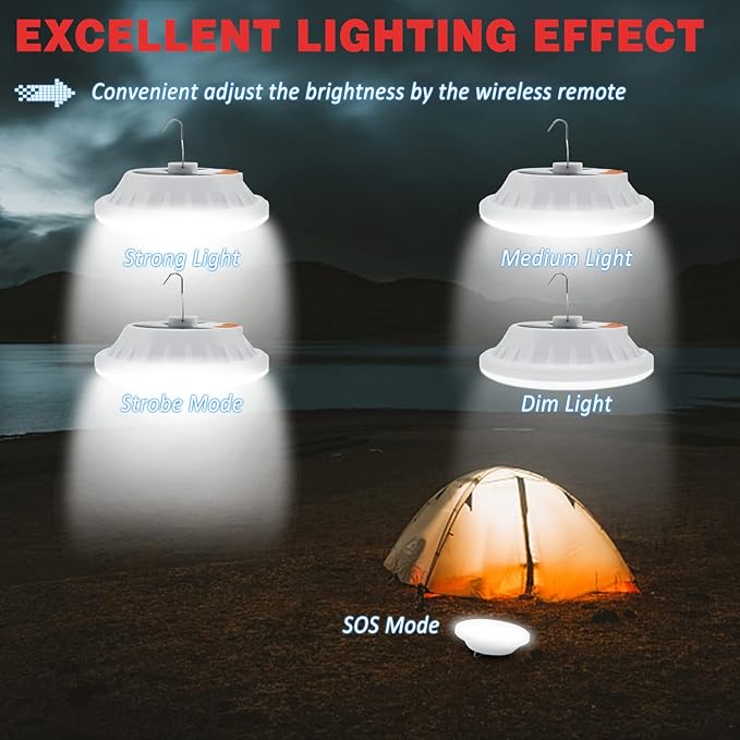 Solar Camping Lantern, BaishenglinMotor LED Solar USB Rechargeable Portable LED Lanterns Flashlights with Remote Control for Indoor Outdoor Home Emergency Power Outage Hurricane Supplies 2-Pack