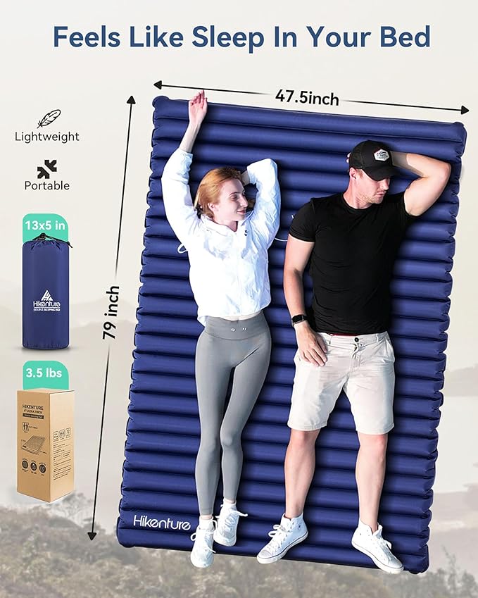 Hikenture Double Sleeping Pad,Extra Thick 3.75in Camping Mattress 2 Person,Queen Size Inflatable Air Mat,Lightweight and Compact,for Backpacking,Car Camping,Hiking,Tent,Cot(Navy Pumpsack)