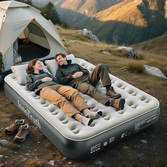 InnoTruth Queen Camping Air Mattress with Built-in Pump, Inflatable Blow up Mattress for Home & Guests, 13" Raised Colchones Inflables Air Bed, Ideal for Travel, Outdoor, Back to School Supplies, Grey