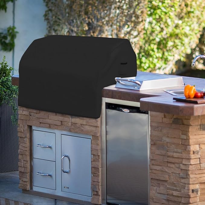 Covers & all Built-in Outdoor Grill Cover, Durable 12 Oz Waterproof Cover Max Material with Air Pocket & Elastic for Snug Fit (36" W x 26" D x 24" H Inches, Black)