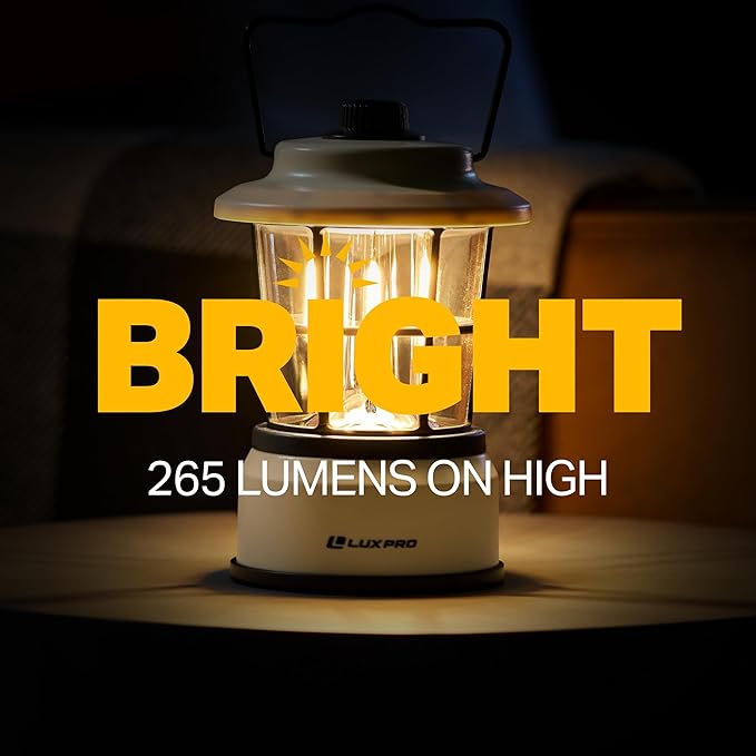 LUXPRO Retro LED Lantern - Battery-Powered Emergency Lantern - Water Resistant - Bright LED Lamp for Indoor & Outdoor Use - Use for Tents, Hiking or Hurricane Prep - 2 Pack, Beige