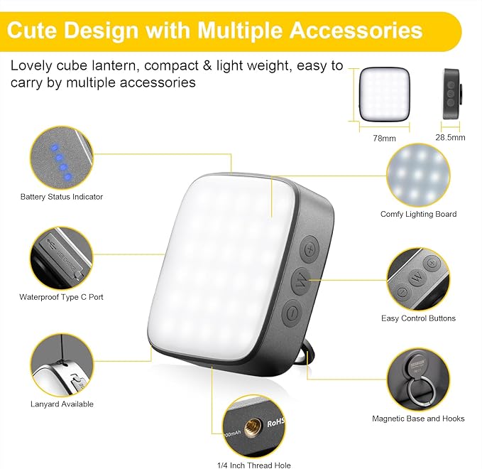 RM-F5 LED Camping Lantern Rechargeable, 5200mAh Power Bank, Outdoor Flashlight, Magnetic Base Multi-Purposes Camping Light for Hurricane Emergency, Camping, Hiking and Power Outage (Grey)