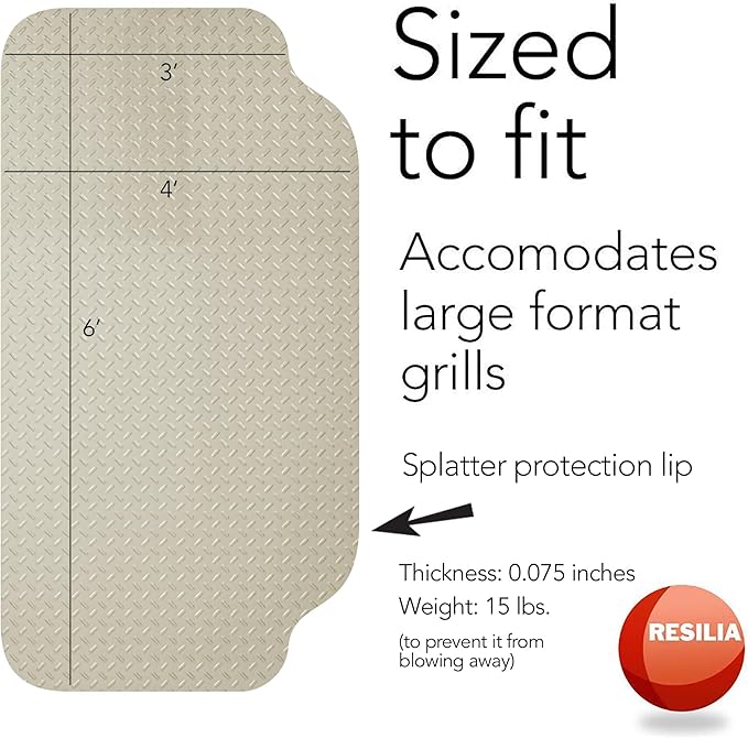 RESILIA Large Under Grill Mat – Heavy Duty, Reusable Outdoor Floor Protector Mats for Deck, Patio, & Garage – 72 Inch x 48 Inch with 12 Inch Splatter Protection Lip, Sandstone Diamond Plate