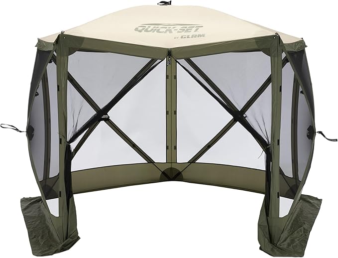 CLAM Pop Up Screen Tent, Outdoor Camping Gazebo Canopy, Venture, 9', Green/Tan