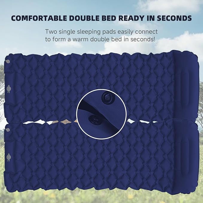 Inflatable Sleeping Pad with Pillow for Camping-Built in Foot Pump Fast Inflation-Ultralight Upgraded Durable Compact Sleeping Mat Moisture Proof Air Mattress for Backpacking,Hiking,Travel,Tent