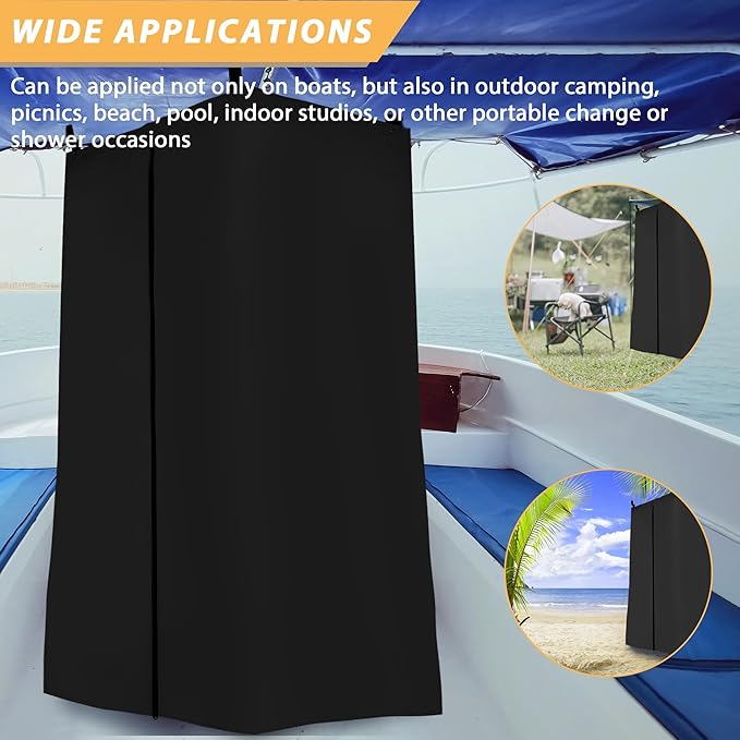 Privacy Tent for Boats, Heavy-Duty Hanging Changing Room for Pontoon Boats, Privacy Curtains for Pontoon Boats, Attaches to Bimini Top Poles (Black)