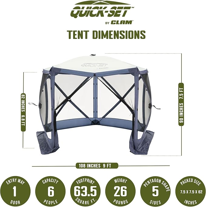 CLAM Pop Up Screen Tent, Outdoor Camping Gazebo Canopy, Venture, 9' x 9', Blue