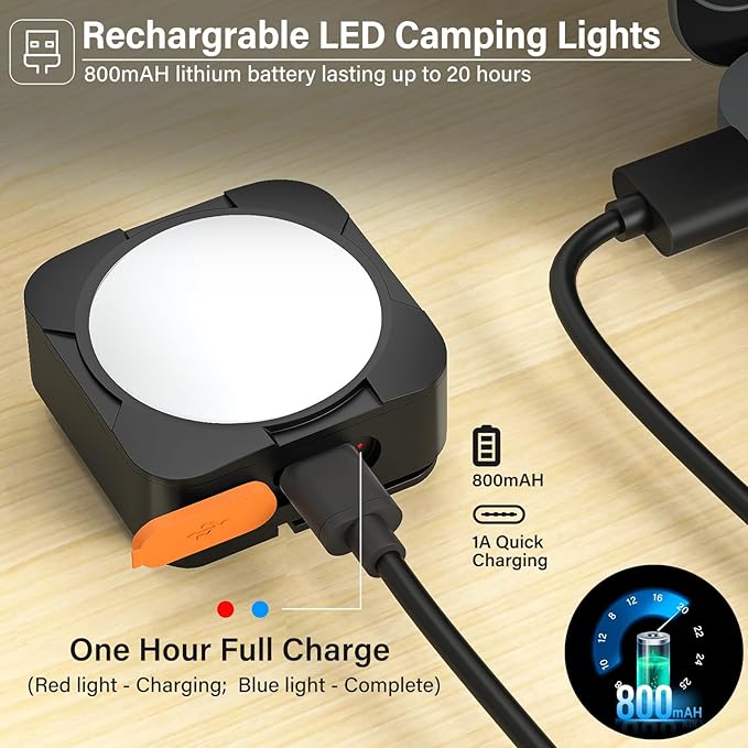 Rechargeable Camping Lights FLY2SKY 6Pcs Black Tent Lights Mini Flashlight Portable LED Camping Lantern Survival Gear Camping Accessories for Hiking Backpacking Fishing Hurricane Emergency Outage