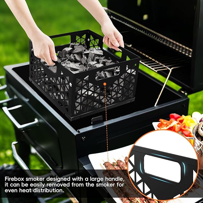 Charcoal Firebox Basket for Oklahoma Joe Offset Smoker, Grill Accessories for Long and Efficient Smoking, 12" x 12" x 7.5 "Fire Basket for Oklahoma Joes Highland (Only 4 Screws) (black)