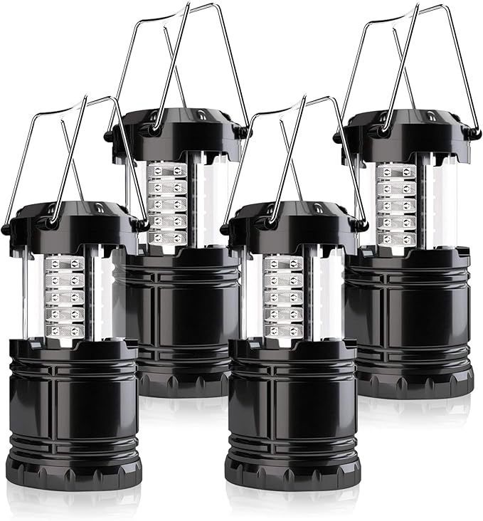 Camping Lantern, 4 Pack Brightness Adjustable LED Camping Lights, Collapsible IPX4 Waterproof Survival Lanterns for Power Outages, Home Emergency, Camping, Hiking, Hurricane