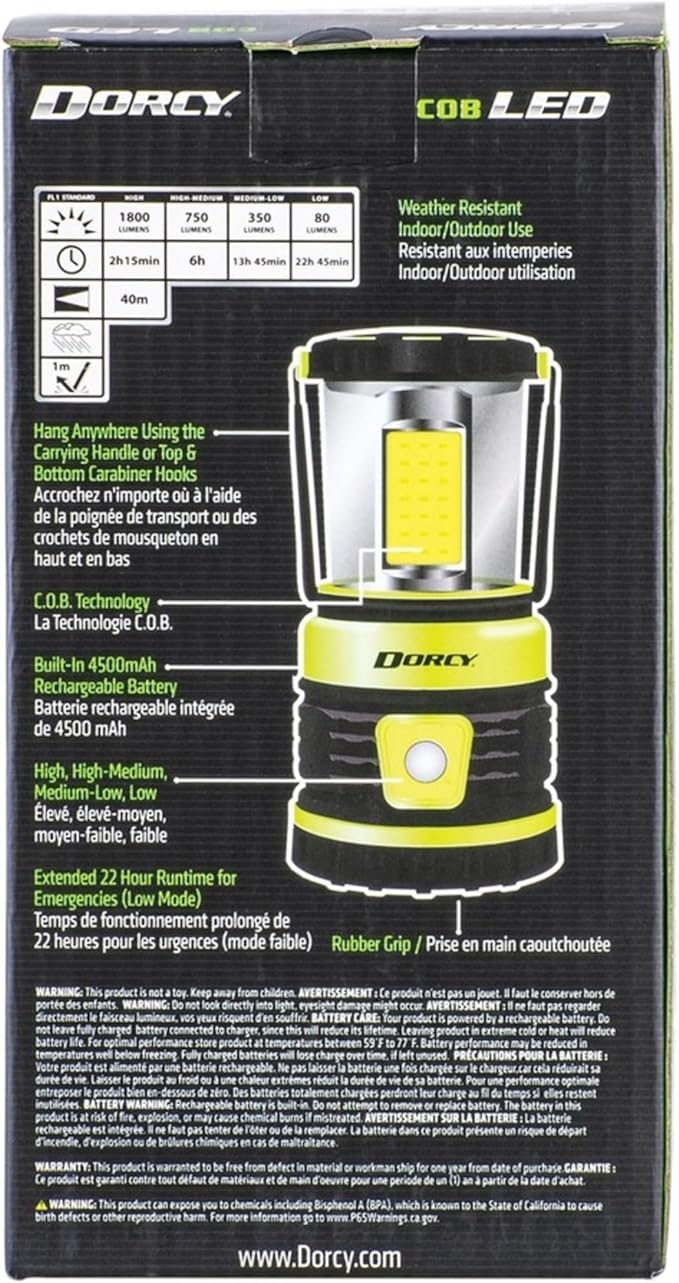 Dorcy 41-3125 1,800-Lumen Rechargeable Adventure Lantern, Multicolored