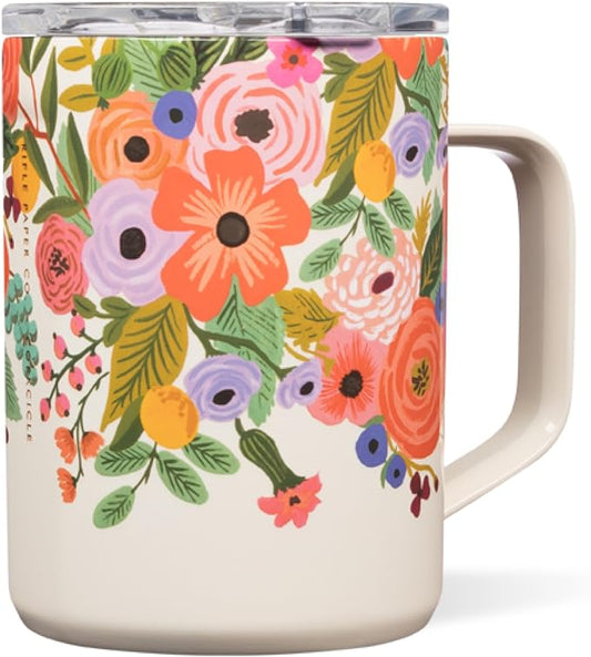 Corkcicle x Rifle Paper Co. Triple Insulated Coffee Mug with Lid & Handle - Keeps Beverages Hot for 3+ Hours - Gift for Mom - Great for Mother's Day or Christmas - 16 oz - Garden Party