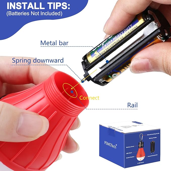 PEMOTech Camping Lantern 4 Pack, 4 Lighting Modes LED Camping Lights Bulbs with Clip Hooks, Waterproof Portable Battery Operated Emergency Tent Lights for Outdoor Camping Hiking Fishing Hunting