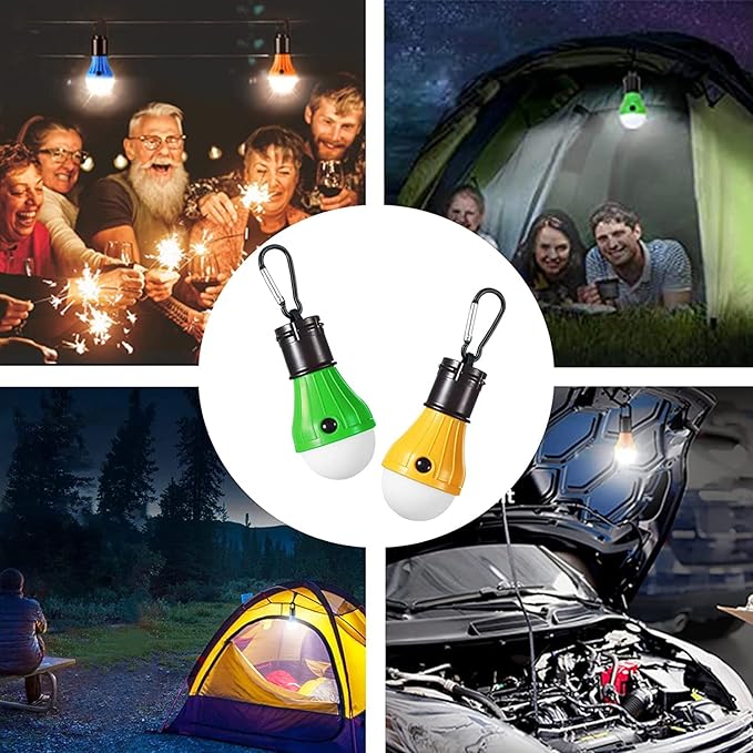 LED Camping Tent Lantern, Portable Outdoor Waterproof Emergency Light Bulb, Battery Powered with Clip Hook, Super Bright, for Hiking, Party，Camping, Fishing, Power Failure (5 Packs, Multi-Color)