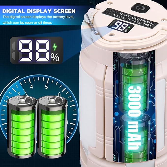 Foldable Camping Lantern, Rechargeable Camping Lights, 4000LM, 6 Light Modes, IPX4 Waterproof Tent Lights for Power Outages, Emergency, Hurricane, Hiking, 2-Pack