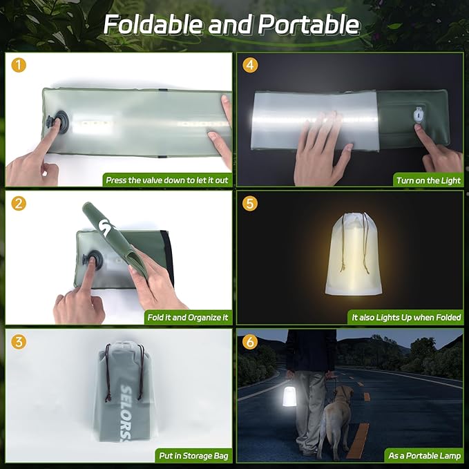 SELORSS Inflatable Outdoor Camping Light, Meets IP66 Waterproof Standard, Provides 2000 mAh Charging, Suitable for Camping, Hiking, Traveling and Other Outdoor environments.