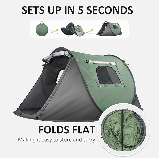 Pop Up Tents for Camping, 2/3/4 Person Camping Tent with Extra Storage, UV Protection Waterproof Tent Fully Taped Seams, 2 Doors Easy Pop Up Tent for Camping, Hiking and Traveling