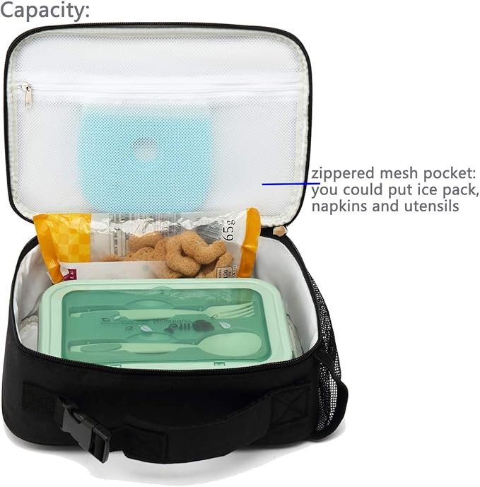 FlowFly Kids Lunch box Insulated Soft Bag Mini Cooler Back to School Thermal Meal Tote Kit for Girls, Boys,Black