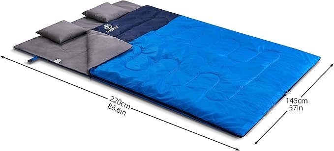 oaskys Double Sleeping Bag for Adults with 2 Pillows - Queen Size XL Waterproof Sleeping Bag for All Season Camping Hiking Backpacking 2 Person Sleeping Bags for Cold Weather & Warm