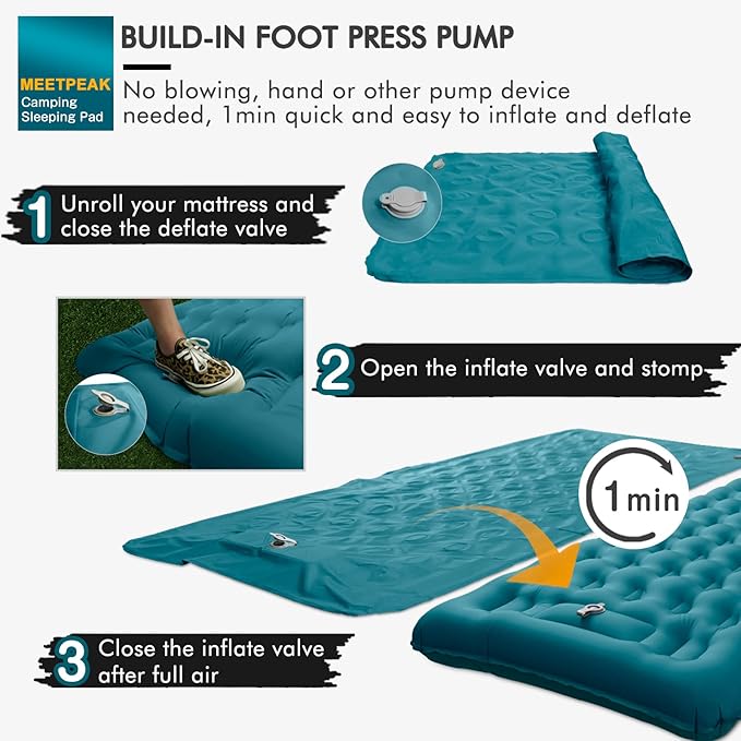 MEETPEAK Extra Thick 5 inch Inflatable Sleeping Pad for Camping, Ultralight Compact Sleeping Mat Built-in Foot Pump for Hiking Backpacking Traveling, Portable Camping Air Mattress